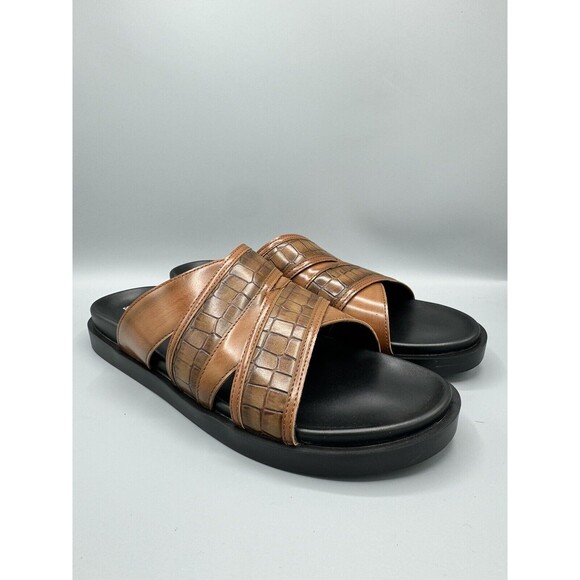STACY ADAMS Men's Mondo Cross Strap Open Toe Slide Sandals, Size 12M, Cognac - Picture 6 of 11